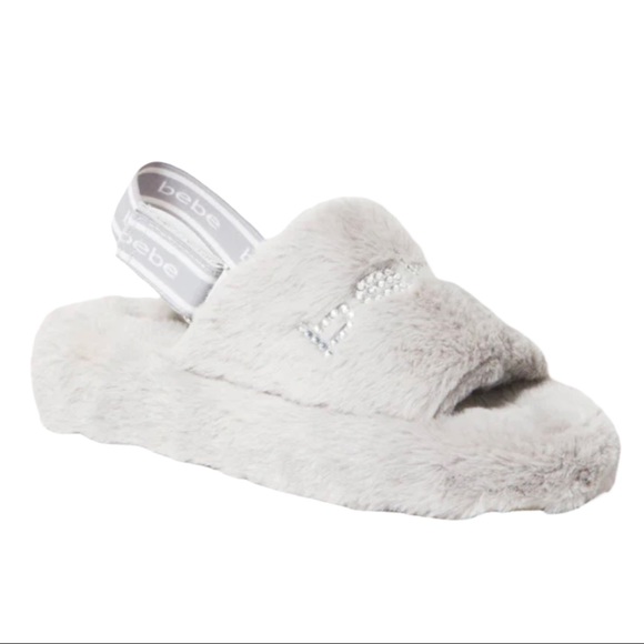 bebe Shoes - New Bebe Adjustable Strap Faux Fur Slipper Shoe Slides